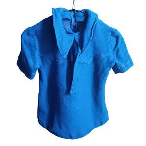 1OF1 XXS Vintage Blue Wool Short-Sleeve Blouse Matching Skirt Set 1970's Mod